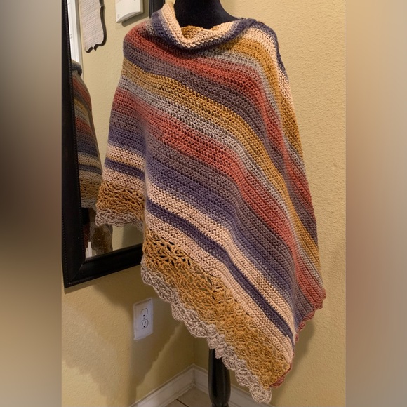 Crocheted Asymmetrical Poncho - Picture 1 of 7
